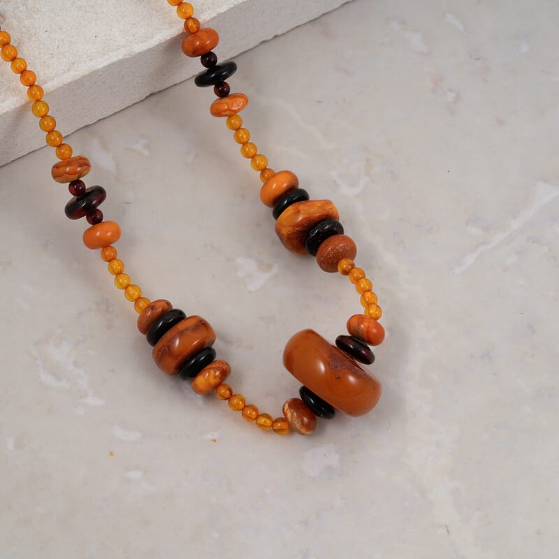Baltic Amber Beaded Necklace in Sterling Silver (22 Inches)