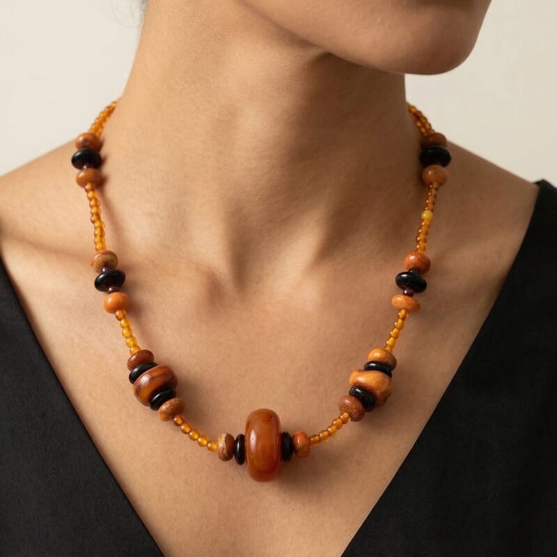 Baltic Amber Beaded Necklace in Sterling Silver (22 Inches)