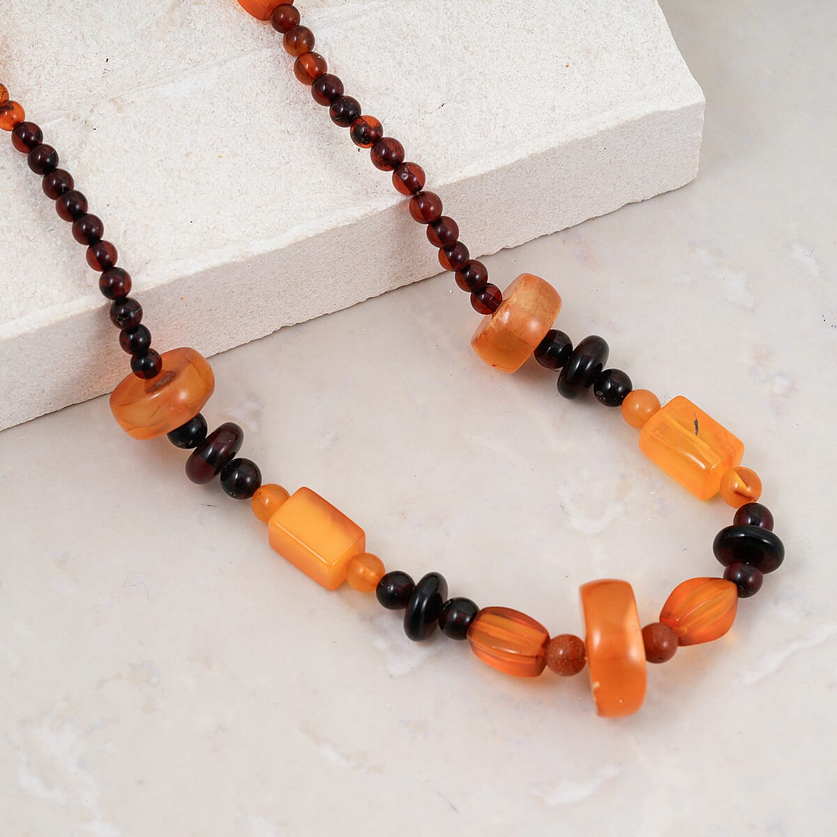 Baltic Amber Beaded Necklace in Sterling Silver (22 Inches) image number 1