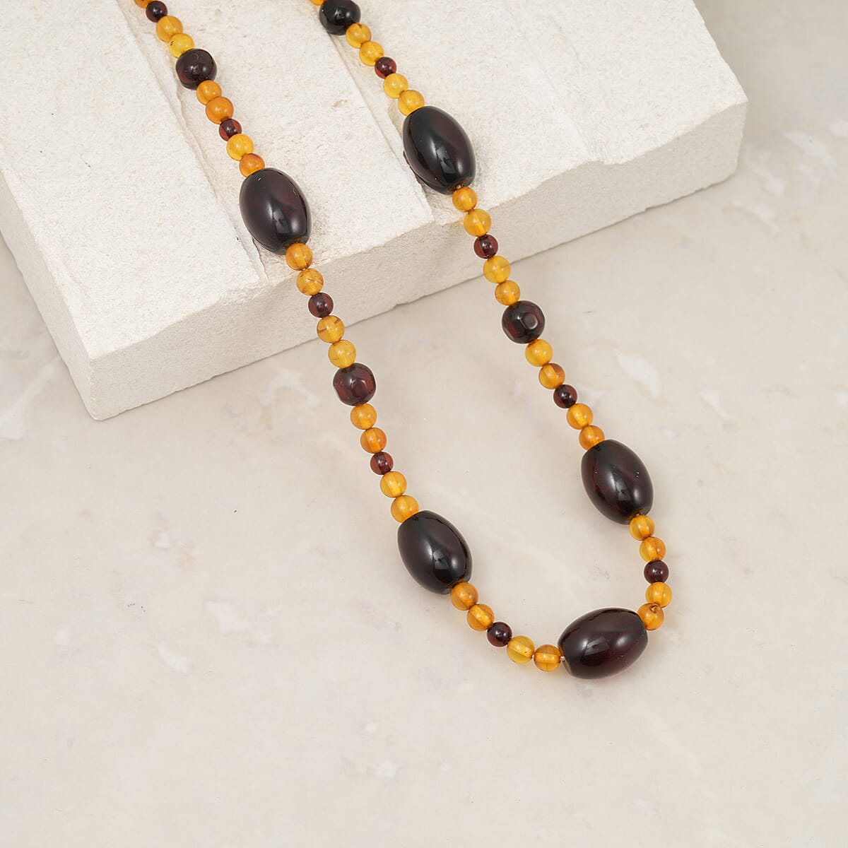 Baltic Amber Beaded Necklace in Sterling Silver (23 Inches) image number 1