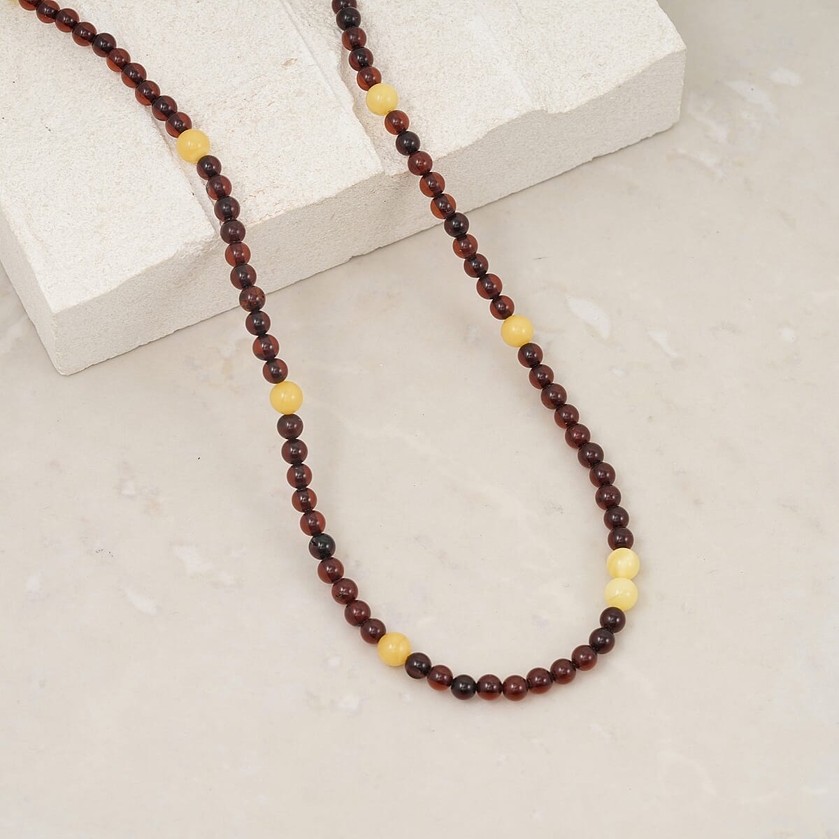 Baltic Amber Beaded Necklace in Sterling Silver (23 Inches) image number 1