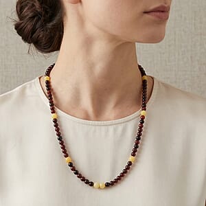 Baltic Amber Beaded Necklace in Sterling Silver (23 Inches)