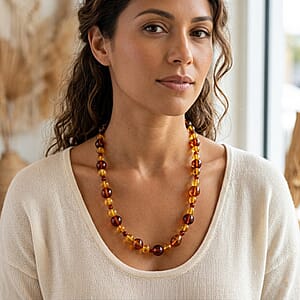 Baltic Amber Beaded Necklace in Sterling Silver (23 Inches)