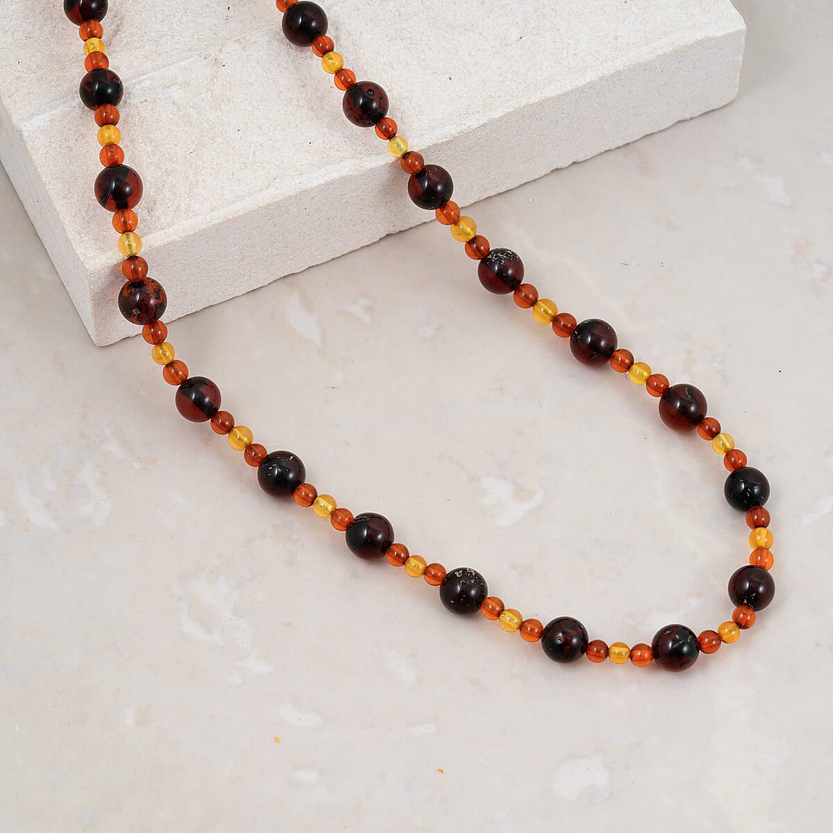 Baltic Amber Beaded Necklace in Sterling Silver (24 Inches) image number 1