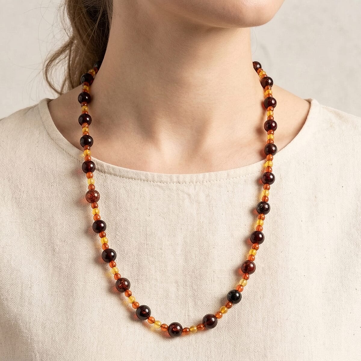 Baltic Amber Beaded Necklace in Sterling Silver (24 Inches) image number 2