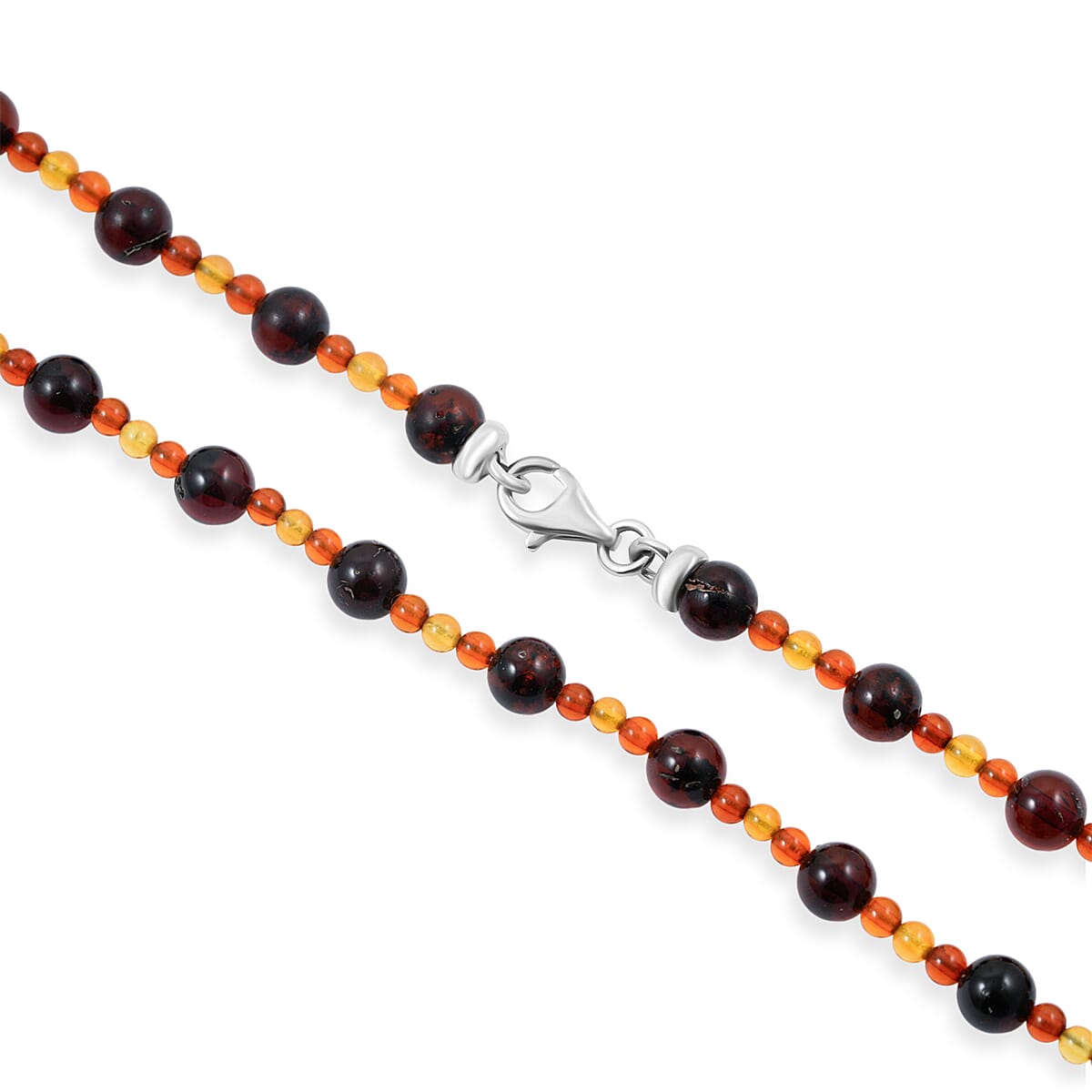 Baltic Amber Beaded Necklace in Sterling Silver (24 Inches) image number 3