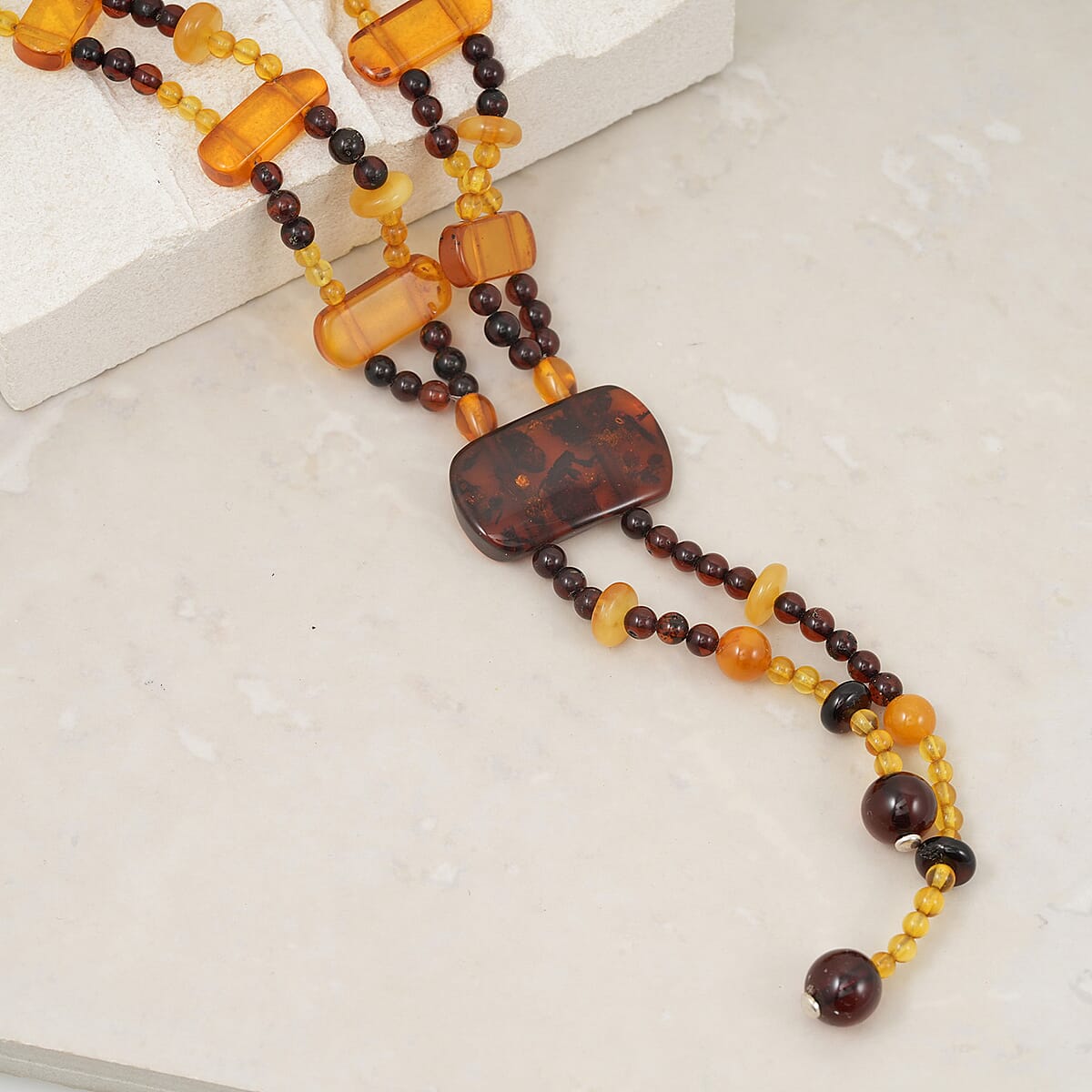 Baltic Amber Beaded Necklace in Sterling Silver (24 Inches) image number 1