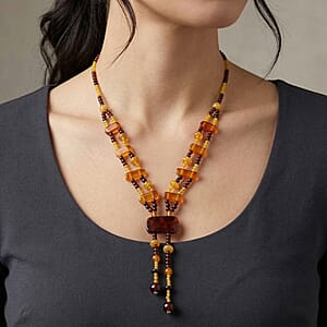 Baltic Amber Beaded Necklace in Sterling Silver (24 Inches)