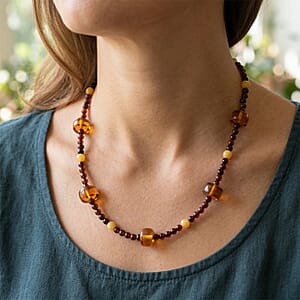 Baltic Amber Beaded Necklace in Sterling Silver (24 Inches)