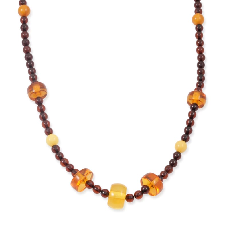 Baltic Amber Beaded Necklace in Sterling Silver (24 Inches)