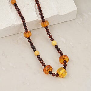 Baltic Amber Beaded Necklace in Sterling Silver (24 Inches)