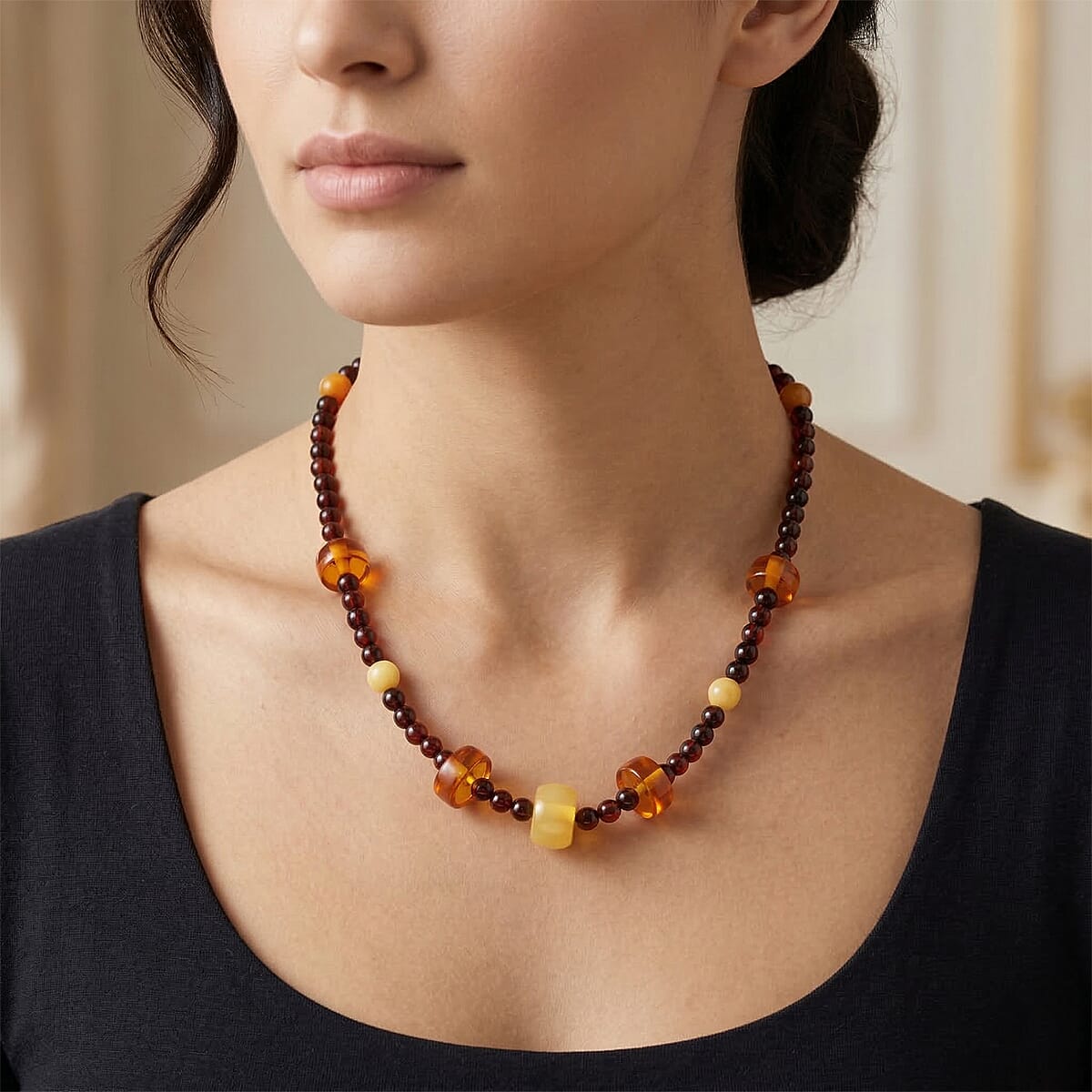 Baltic Amber Beaded Necklace in Sterling Silver (24 Inches) image number 2