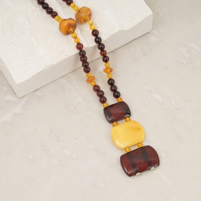 Baltic Amber Beaded Necklace in Sterling Silver (24 Inches)