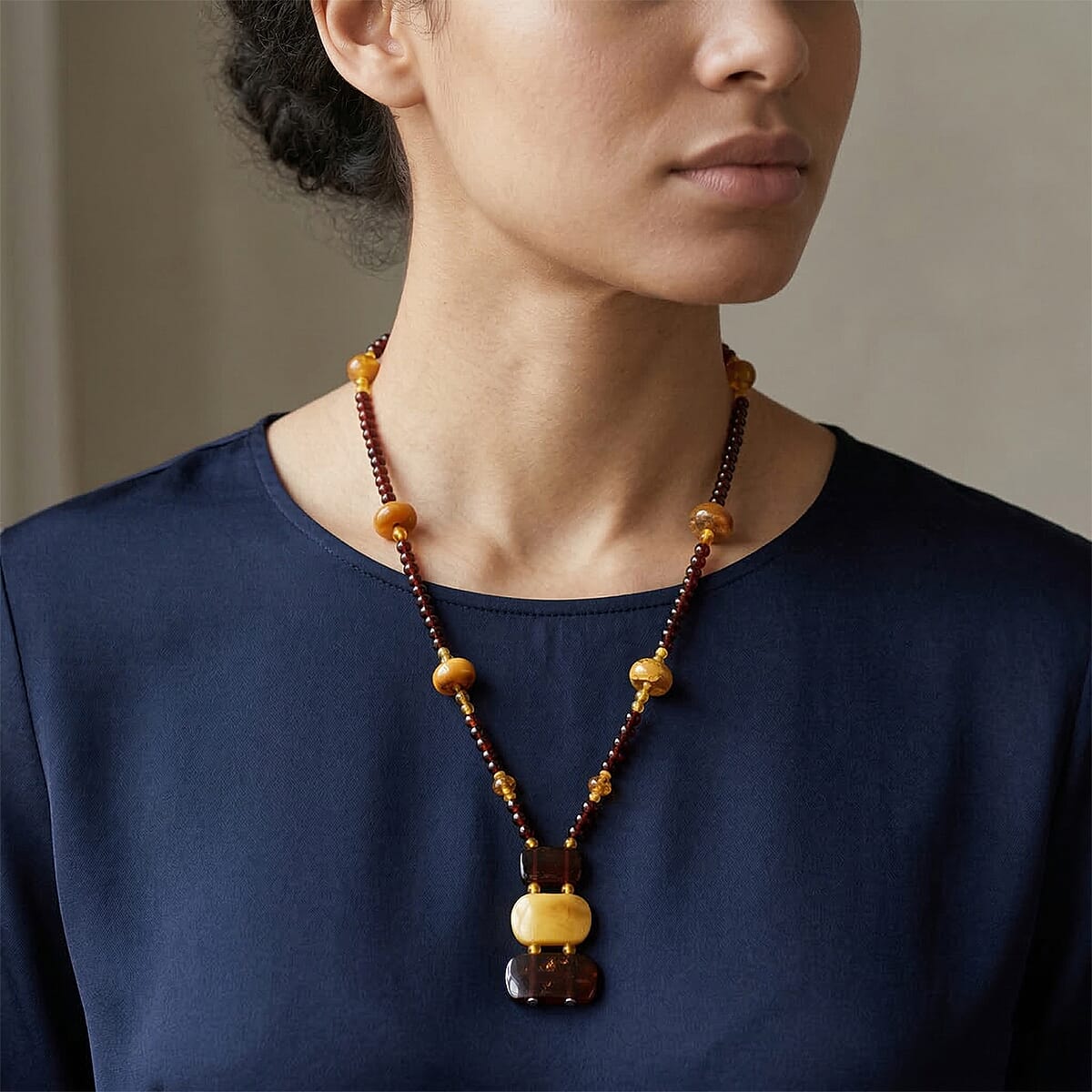 Baltic Amber Beaded Necklace in Sterling Silver (24 Inches) image number 2