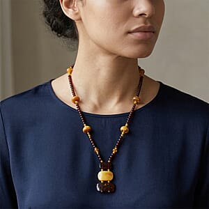 Baltic Amber Beaded Necklace in Sterling Silver (24 Inches)