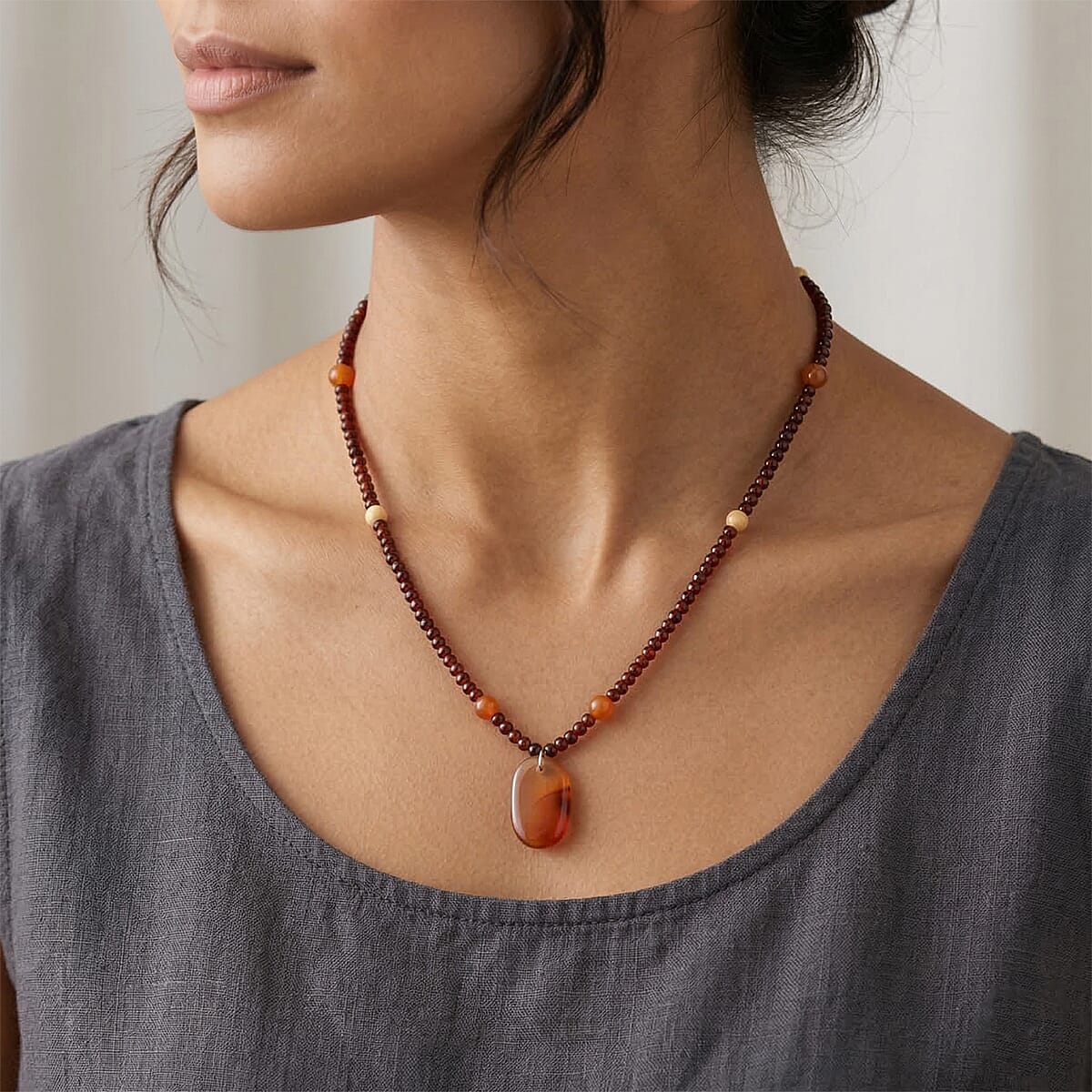 Baltic Amber Beaded Necklace in Sterling Silver (25 Inches) image number 2