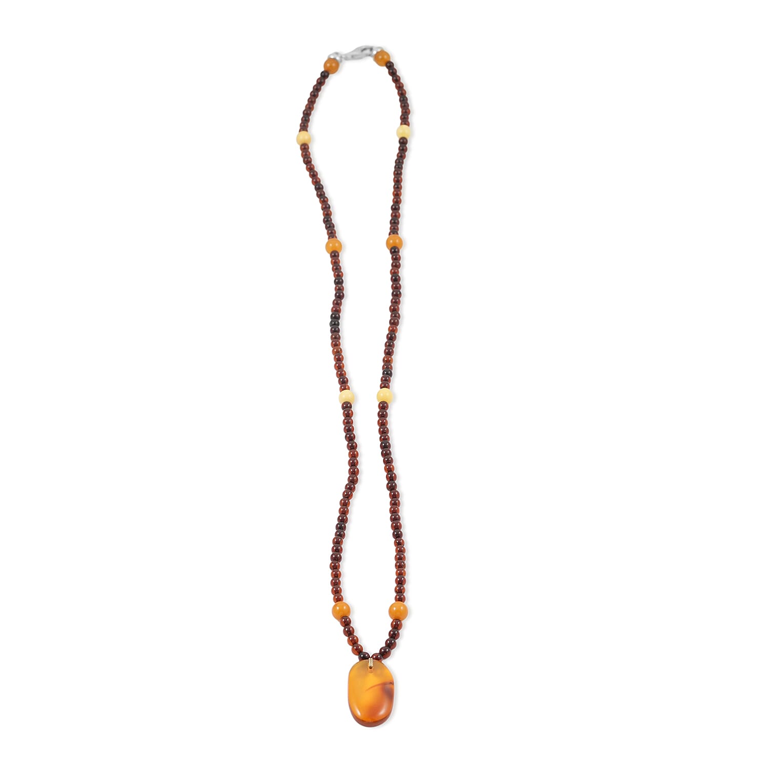 Baltic Amber Beaded Necklace in Sterling Silver (25 Inches)