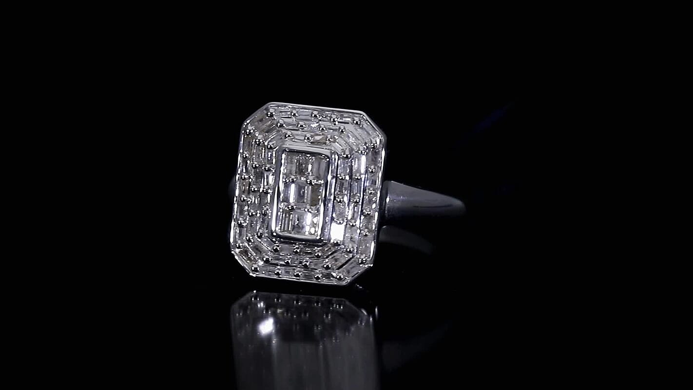 D'Joy Natural Blue Diamond Cluster Halo Ring in Rhodium Over Sterling Silver (Size 10.0) 0.50 ctw