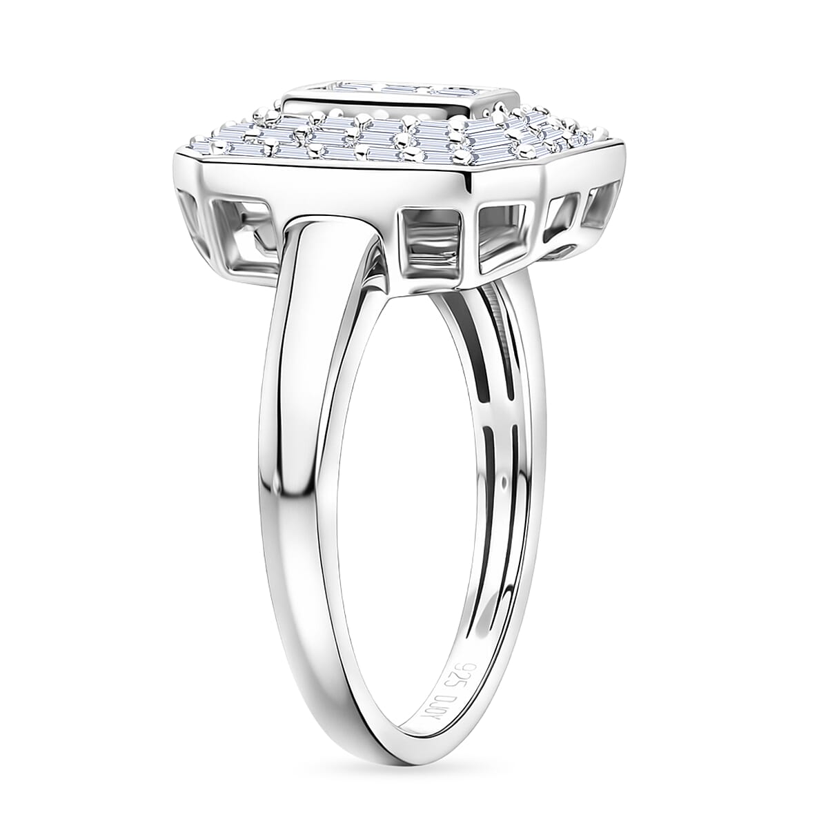 D'Joy Natural Blue Diamond Cluster Halo Ring in Rhodium Over Sterling Silver (Size 10.0) 0.50 ctw image number 3