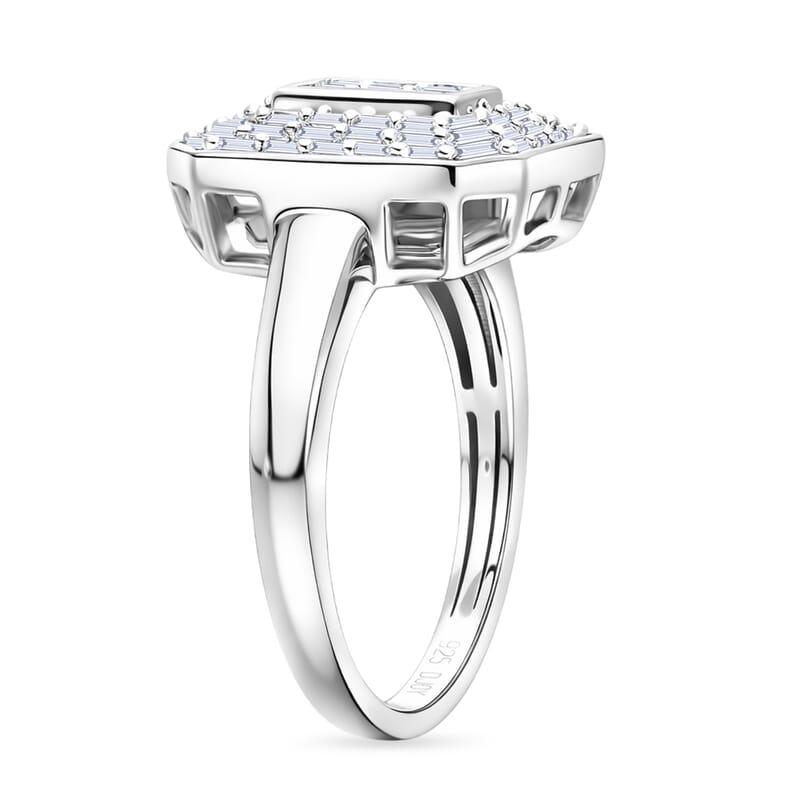 D'Joy Diamond 0.50 ctw Cluster Halo Ring in Rhodium Over Sterling Silver (Size  10.0)