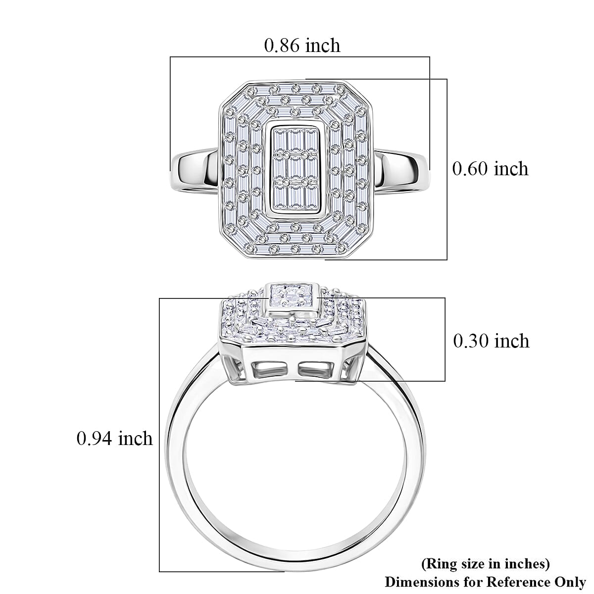 D'Joy Diamond 0.50 ctw Cluster Halo Ring in Rhodium Over Sterling Silver (Size  10.0)
