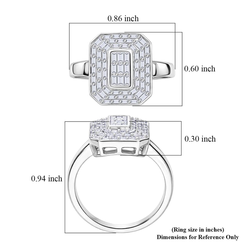 D'Joy Diamond 0.50 ctw Cluster Halo Ring in Rhodium Over Sterling Silver (Size  10.0)