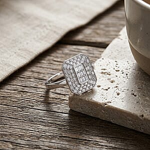 D'Joy Diamond 0.50 ctw Cluster Halo Ring in Rhodium Over Sterling Silver (Size 6.0)