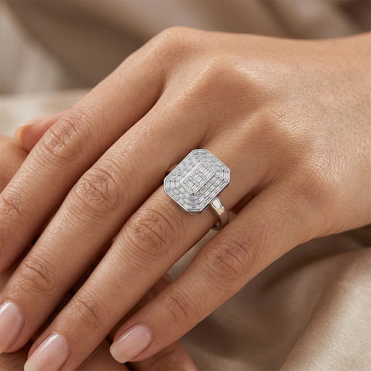 D'Joy Diamond 0.50 ctw Cluster Halo Ring in Rhodium Over Sterling Silver (Size 7.0) image number 2