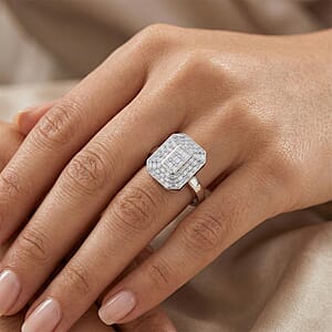 D'Joy Diamond 0.50 ctw Cluster Halo Ring in Rhodium Over Sterling Silver (Size 7.0)