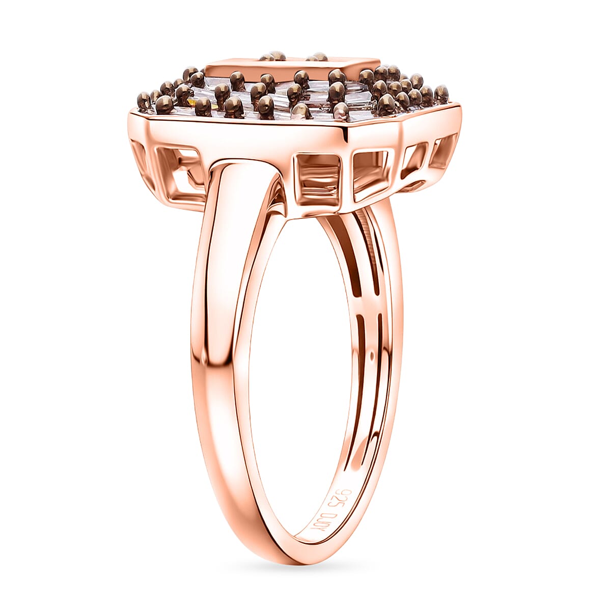 D'Joy Natural Champagne Diamond 0.50 ctw Cluster Halo Ring in 18K Vermeil Rose Gold Over Sterling Silver (Size 10.0)