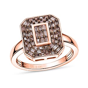 D'Joy Natural Champagne Diamond 0.50 ctw Cluster Halo Ring in 18K Vermeil Rose Gold Over Sterling Silver (Size 7.0)