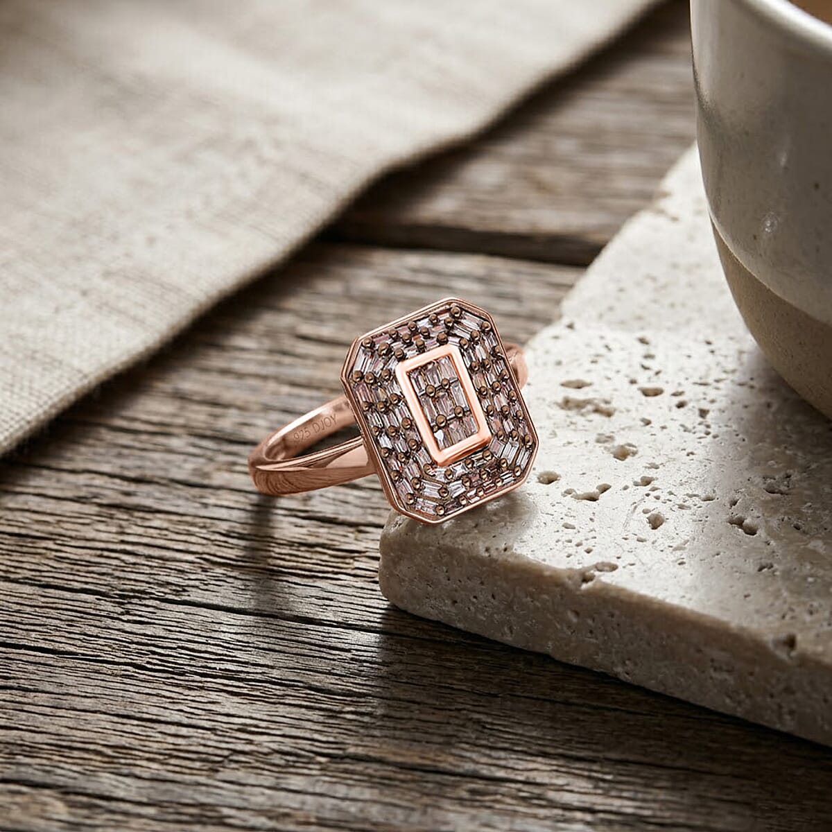 D'Joy Natural Champagne Diamond 0.50 ctw Cluster Halo Ring in 18K Vermeil Rose Gold Over Sterling Silver (Size 9.0) image number 1