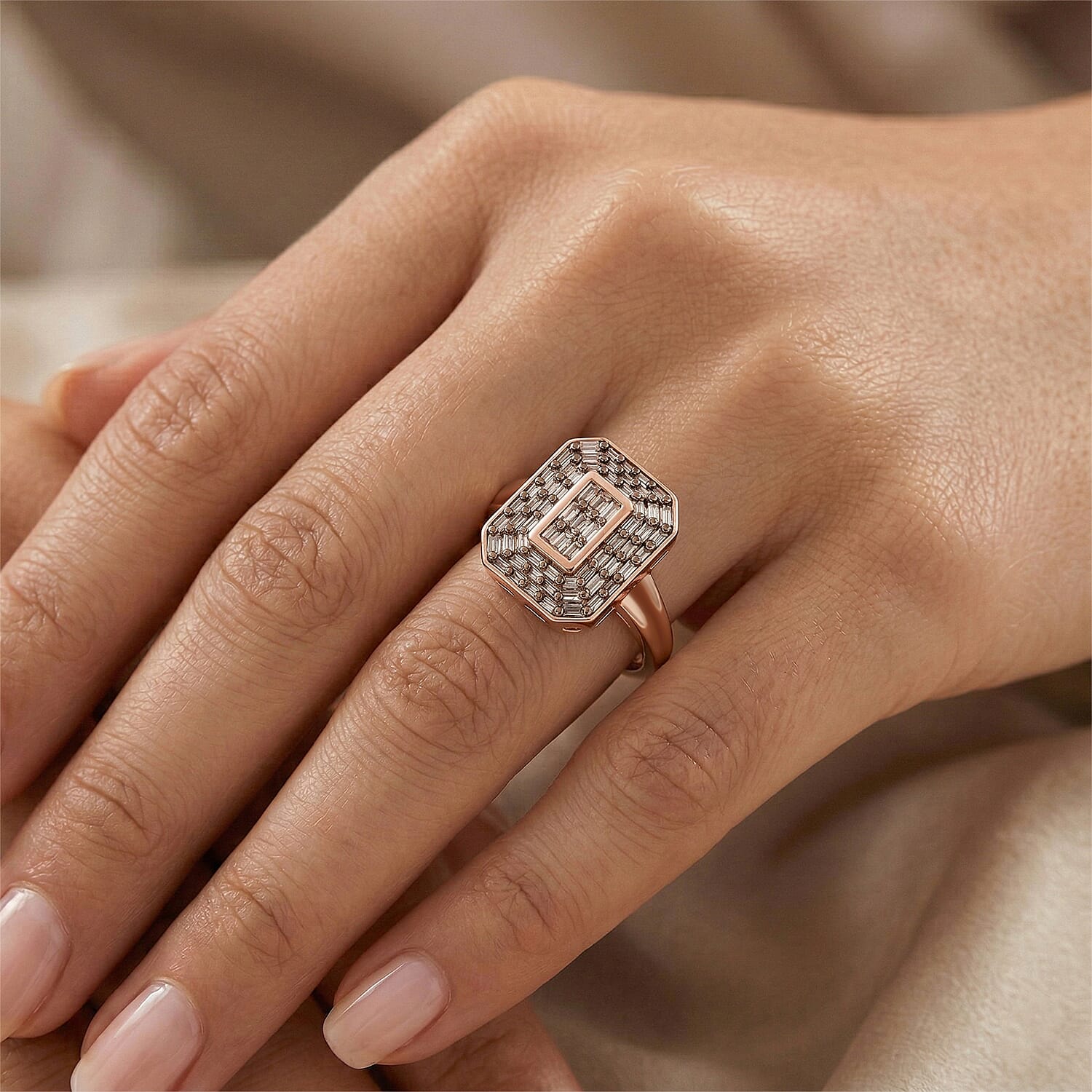 D'Joy Natural Champagne Diamond 0.50 ctw Cluster Halo Ring in 18K Vermeil Rose Gold Over Sterling Silver (Size 9.0)
