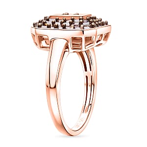 D'Joy Natural Champagne Diamond 0.50 ctw Cluster Halo Ring in 18K Vermeil Rose Gold Over Sterling Silver (Size 9.0)