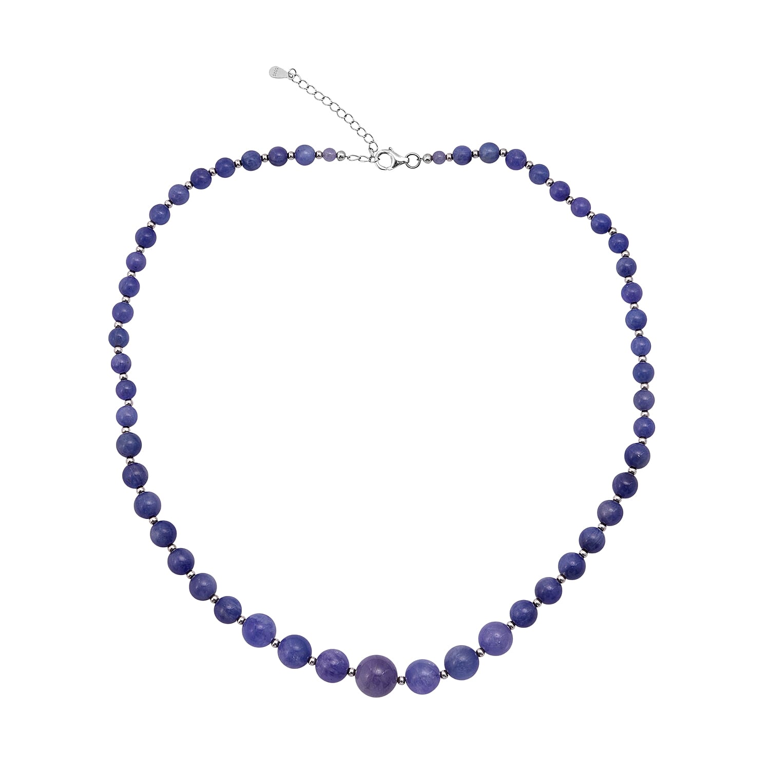 Tanzanite 191.00 ctw Beaded Necklace (18 Inches) in Sterling Silver