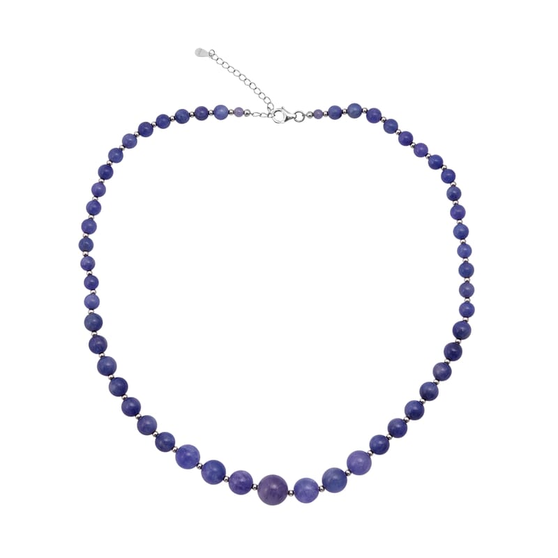 Tanzanite 191.00 ctw Beaded Necklace (18 Inches) in Sterling Silver
