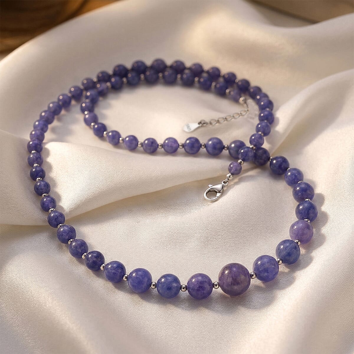 Tanzanite 191.00 ctw Beaded Necklace (18 Inches) in Sterling Silver image number 1