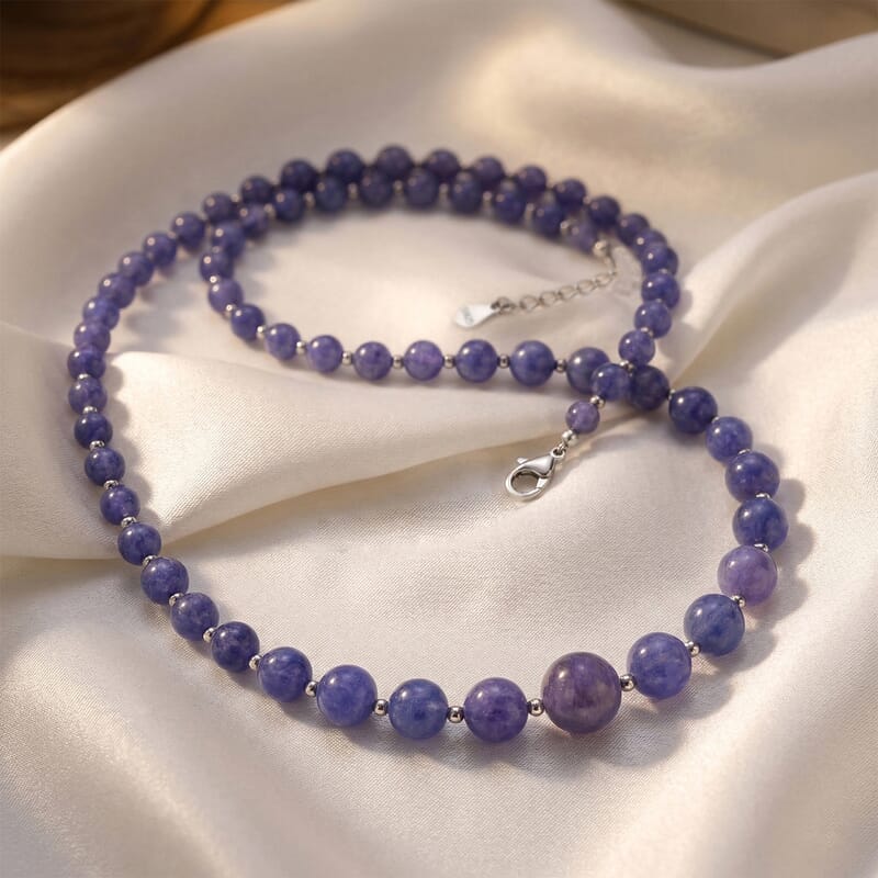 Tanzanite 191.00 ctw Beaded Necklace (18 Inches) in Sterling Silver