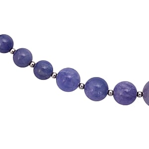 Tanzanite 191.00 ctw Beaded Necklace (18 Inches) in Sterling Silver