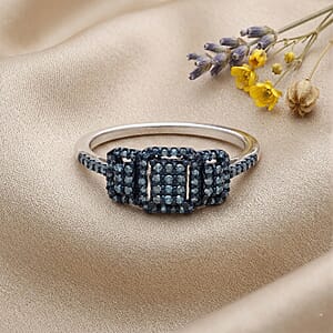 D'Joy Natural Blue Diamond 0.33 ctw Multi-row Cluster Ring in Rhodium Over Sterling Silver (Size 7.0)