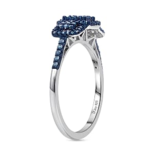 D'Joy Natural Blue Diamond 0.33 ctw Multi-row Cluster Ring in Rhodium Over Sterling Silver (Size 7.0)