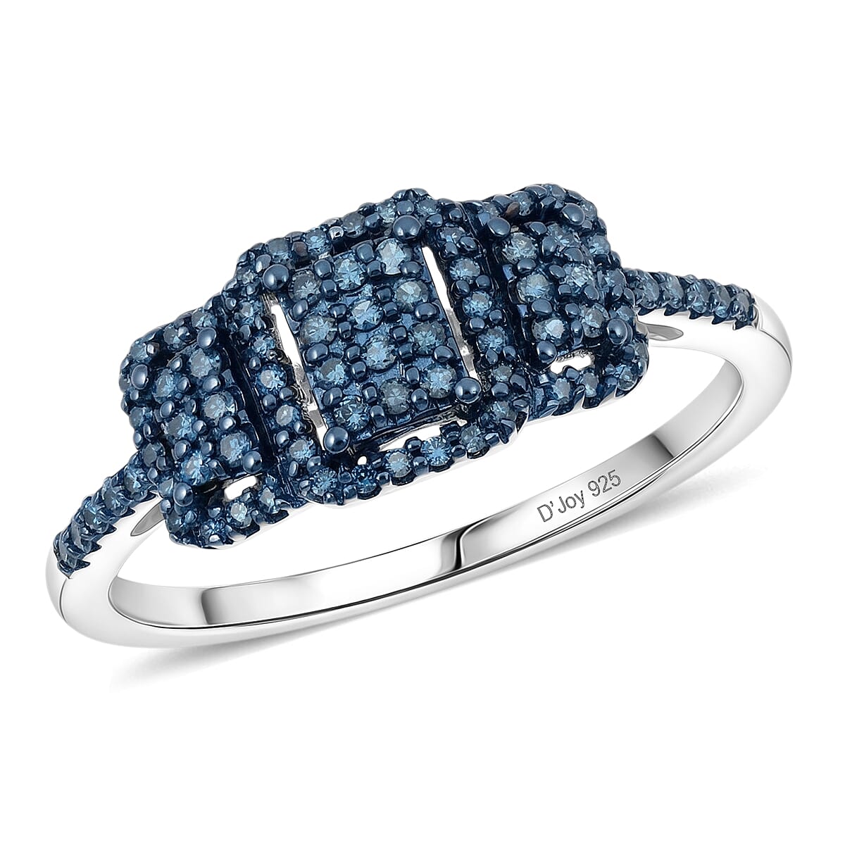 D'Joy Natural Blue Diamond 0.33 ctw Multi-row Cluster Ring in Rhodium Over Sterling Silver (Size  8.0)