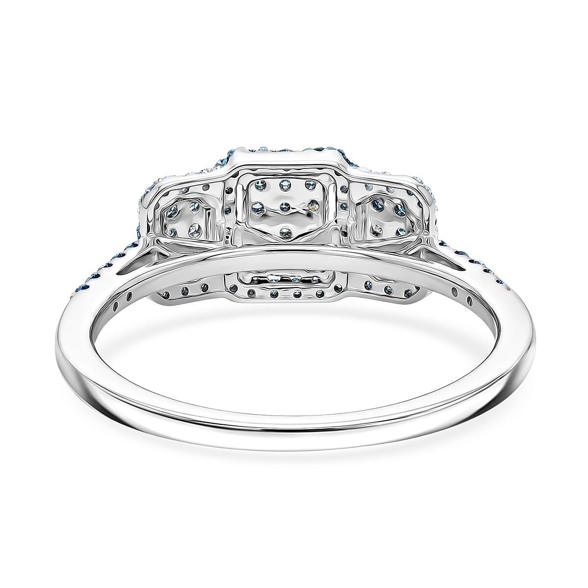 D'Joy Natural Blue Diamond 0.33 ctw Multi-row Cluster Ring in Rhodium Over Sterling Silver (Size  8.0)
