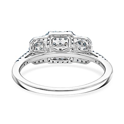 D'Joy Natural Blue Diamond 0.33 ctw Multi-row Cluster Ring in Rhodium Over Sterling Silver (Size  8.0)