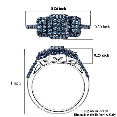 D'Joy Natural Blue Diamond 0.33 ctw Multi-row Cluster Ring in Rhodium Over Sterling Silver (Size  8.0)