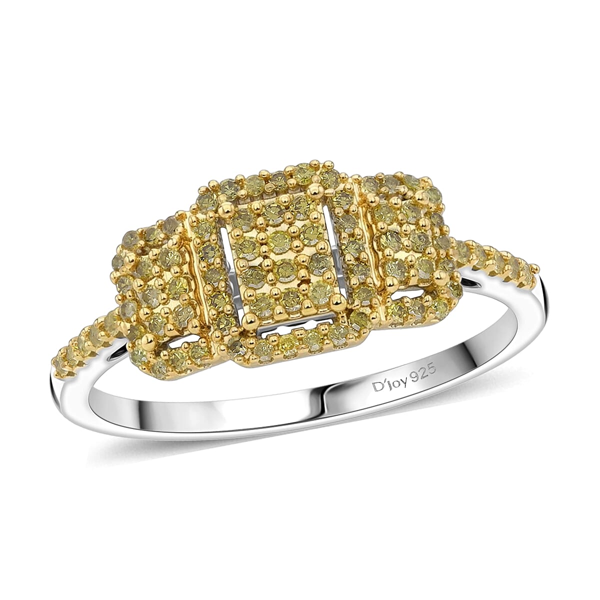 D'Joy Natural Blue Diamond Multi-row Cluster Ring in Rhodium Over Sterling Silver (Size 6.0) 0.33 ctw