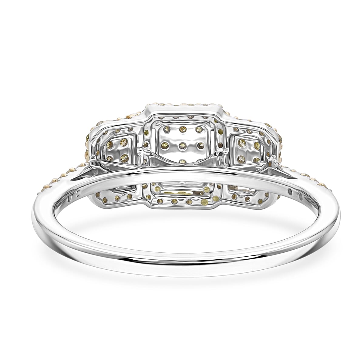 D'Joy Natural Yellow Diamond 0.33 ctw Multi-row Cluster Ring in Rhodium Over Sterling Silver (Size  6.0)
