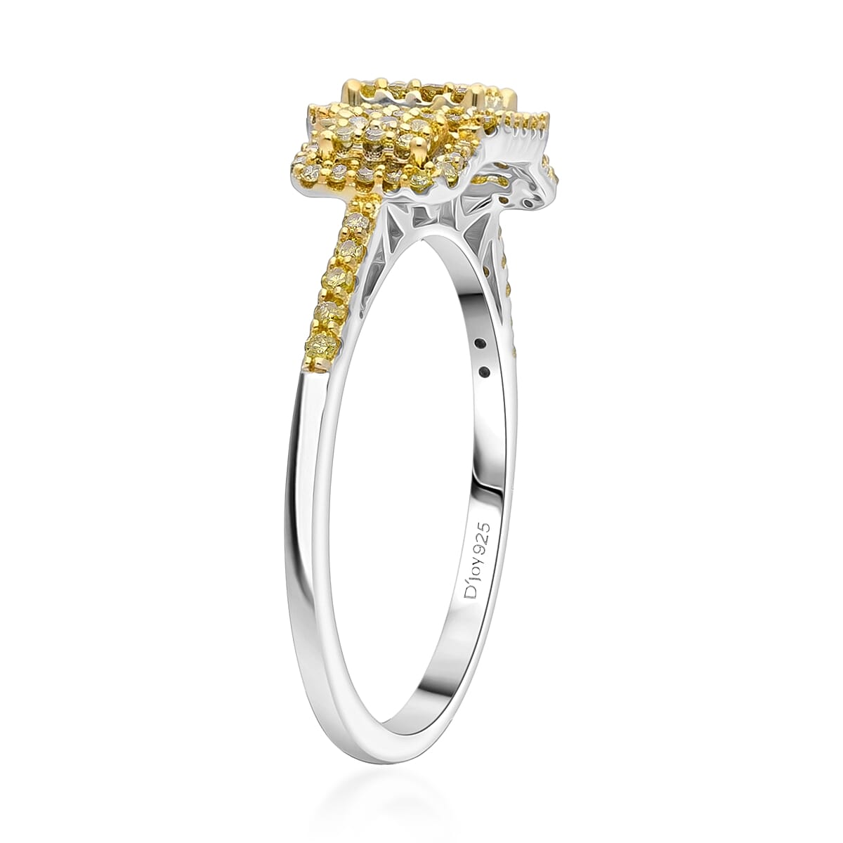 D'Joy Natural Yellow Diamond 0.33 ctw Multi-row Cluster Ring in Rhodium Over Sterling Silver (Size 7.0) image number 3