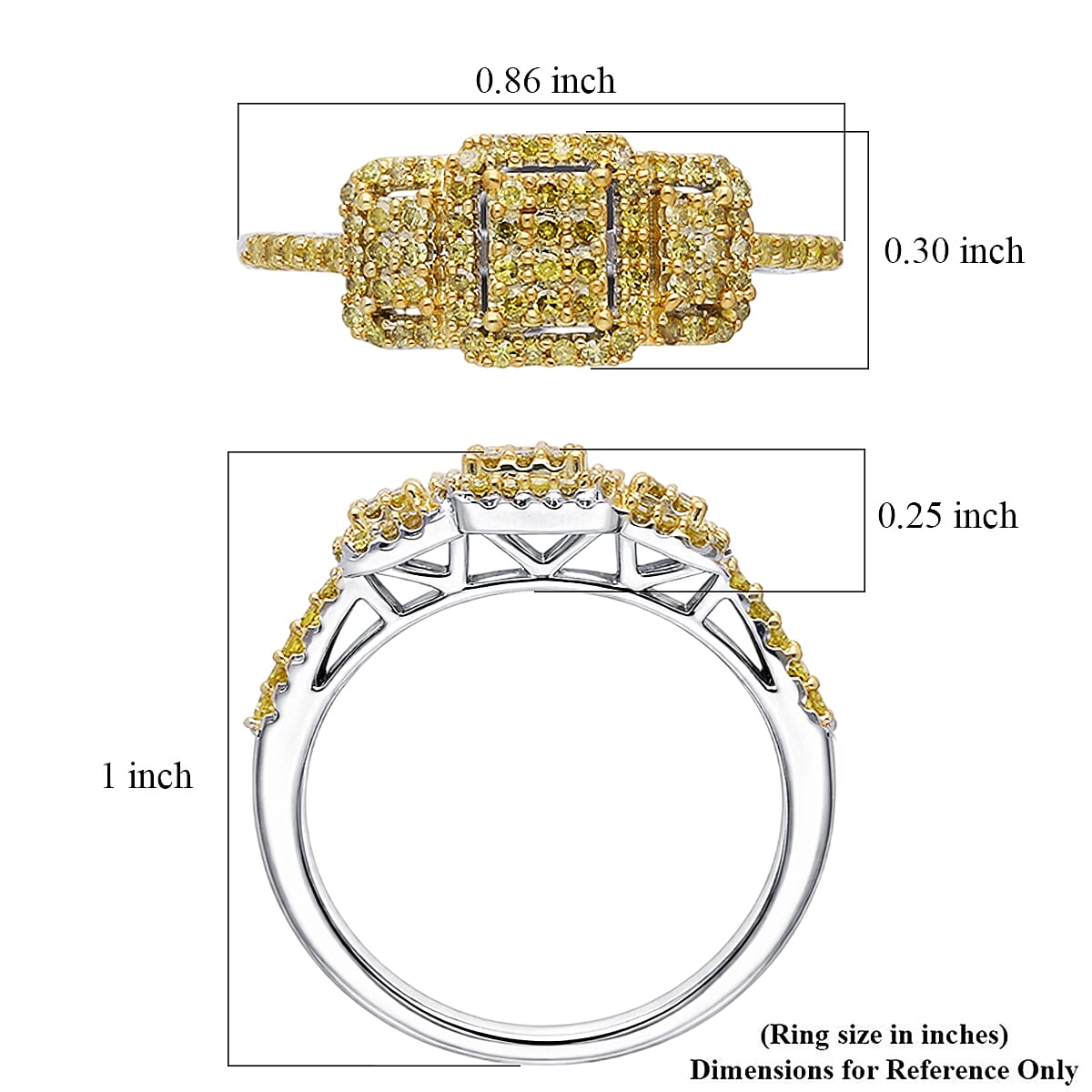 D'Joy Natural Yellow Diamond 0.33 ctw Multi-row Cluster Ring in Rhodium Over Sterling Silver (Size 8.0) image number 5