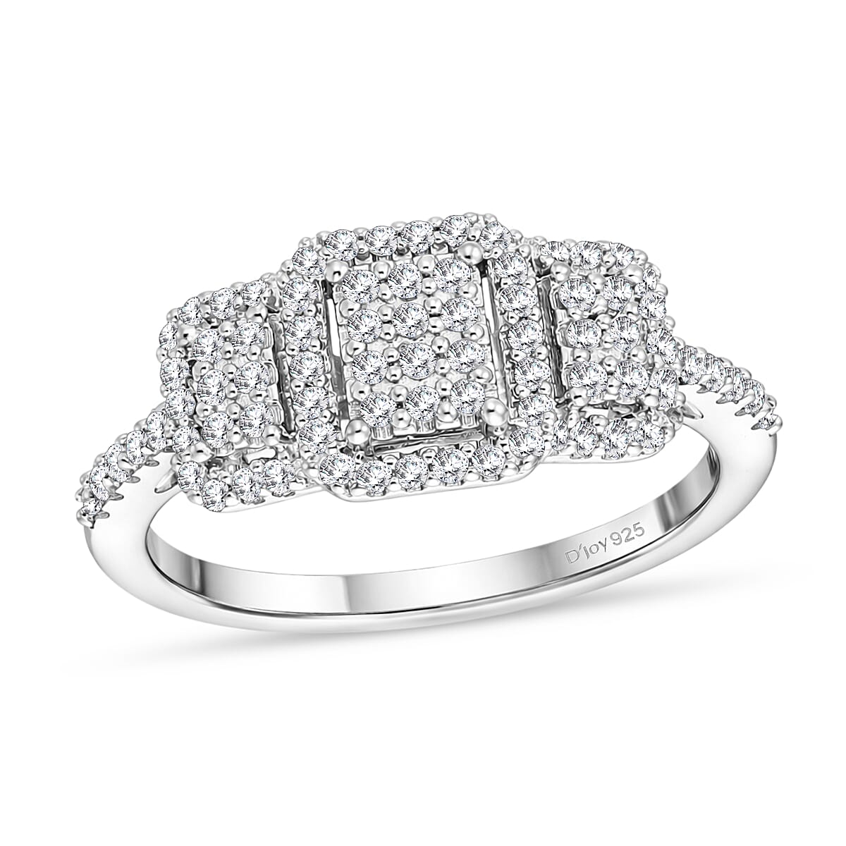 D'Joy Diamond 0.33 ctw Multi-row Cluster Ring in Rhodium Over Sterling Silver (Size  7.0)